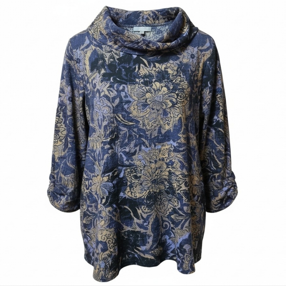 HABITAT | Foliage Cowl Neck Artist Shirt Blouse Blue Floral Print Tunic | XL
